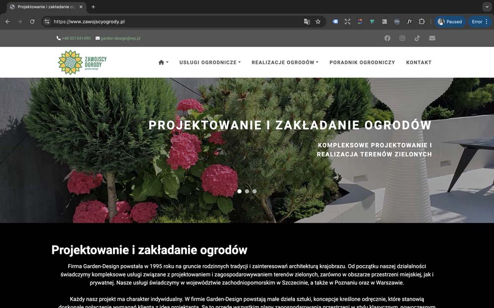 Strona internetowa Zawojscy Ogrody. Projektowanie i zakładanie ogrodów